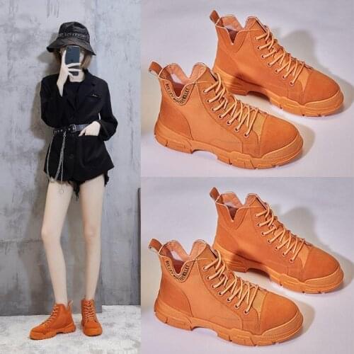 Candy-colored canvas Martin boots womens 2020 new autumn thick-soled students' trend short boots flat-bottomed casual shoes