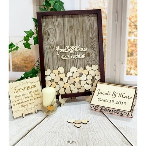 Custom rustic Wedding Guest book alternative drop top box, personalised engagement shadow box wooden guestbook frame with hearts