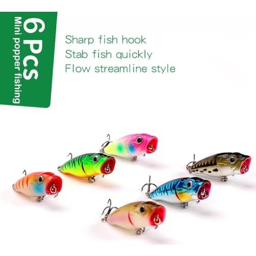 Banshee 6Pcs 45mm 3.3g Mini Popper For Fishing Set Wobbler Popers Topwater Fsihing Lure For Pike Bass Perch Hard Bait Artificial