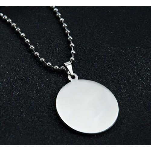 Blank Round Shape Stainless Steel Mirror Polish Charms Men Women Pendant with Beads Chain for DIY Engraved Necklaces Keychains