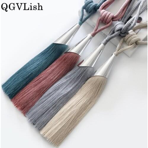 QGVLish 4 Balls Curtain Tassel Fringe Tiebacks Straps Hanging Belt Balls Curtain Accessories Brush Bind Straps Buckle Decor