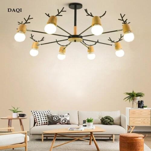 Nordic villa restaurant E27 multi-headed antler chandelier bedroom study metal/wood lighting lamp living room decoration lamp