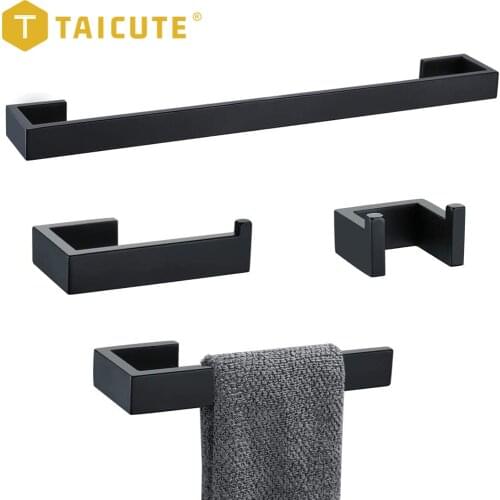 TAICUTE 4Pack Bathroom Accessories Set Towel Bar Robe Hook Toilet Paper Holder Wall Mount Stainless Steel Shower Hardware, Black