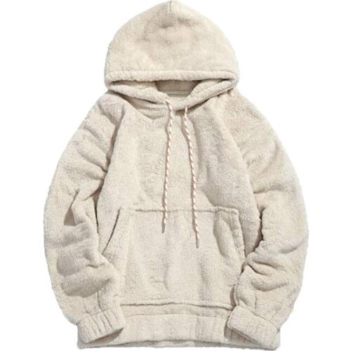 Hirigin 2020 Winter Warm Men Thicken Fleece Plain Hooded Sweatshirt Long Sleeve Casual Oversized Hoodies Pullovers Tops S-2XL