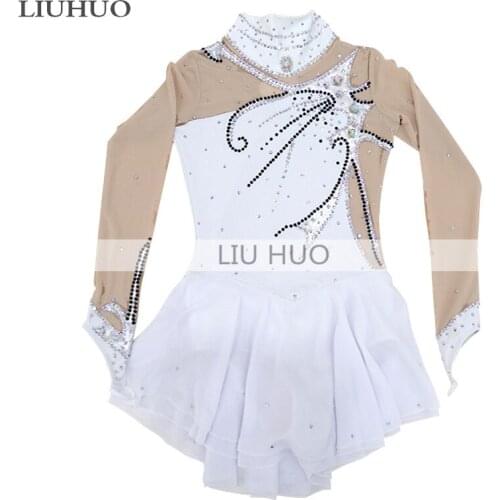 Figure Skating Dress Womens Girls' Ice Skating Dress White High elastic fabric White black water drill collocation Beautiful