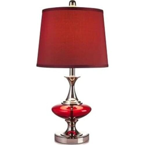ON SALE Modern Elegant Red Crystal Glass Fabric E27 Dimmer Table Lamp For Wedding Deco Bedroom Bedside Living Room Light 1198
