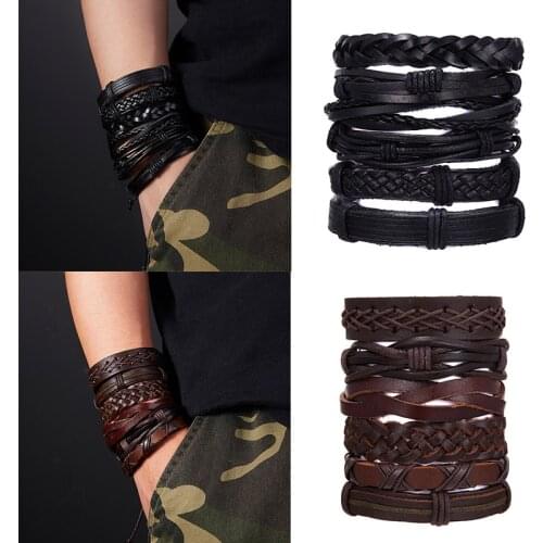 1Set/6PCs Vintage Leather Braided Bracelets For Women Punk Bible Leather Bangle Male Wristband Wrap Men Jewelry 6 Colors