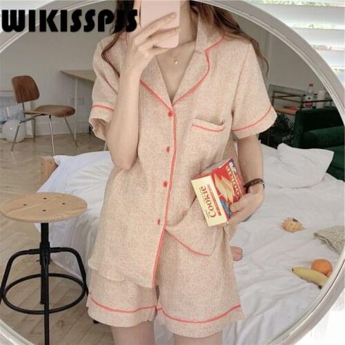 WIKISSPJS Summer New Mini Fresh Floral Home Wear Cotton Short Sleeve Cute Comfortable Casual Pajamas Lounge Sets Two Piece Set
