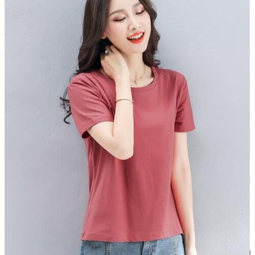T-Shirt Female Solid Cotton O-Neck Short Sleeve T-shirts for Women Casual Slim Short Sleeve Sport Blanc Femme T-Shirt 14 Colors