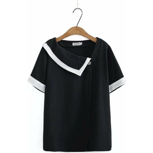 Plus Size XL-3XL White Black Short Sleeve OL t-shirts Womens Solid Summer Tops