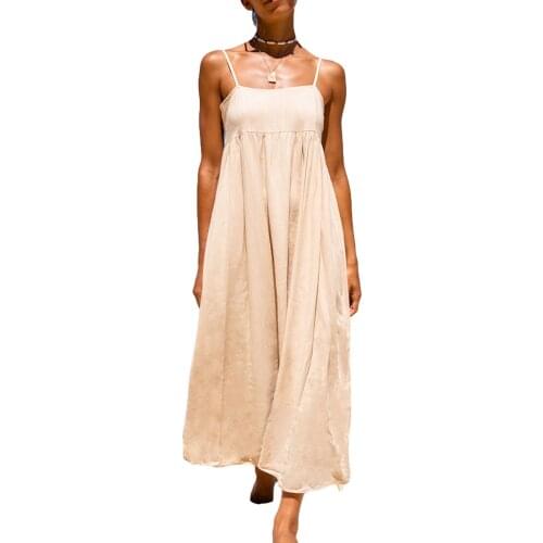 2021 Women Beach Spaghetti Strap Dress Sexy Solid Color Back Zipper Summer Holiday Sundress Elegant casual Vestidos