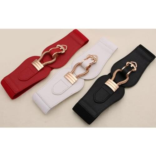 Women Wide Waistbands Elastic Belt For Dress Sweater Pin Buckle PU Leather Belts Girls Cummerbunds Stretchy Belt