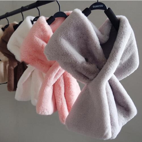 Winter Warm Scarf Women Rabbit Faux Fur Collar Thicken Neck Buff Warmer Scarves Neckerchief Bufandas Echarpe Femme Foulard Lady