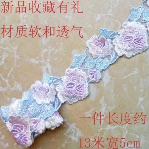 1Meter Purple Blue Lace Trim Embroidery Cotton Lace Applique Doll Garmen Embellishment Accessories Craft DIY Craft 5CM