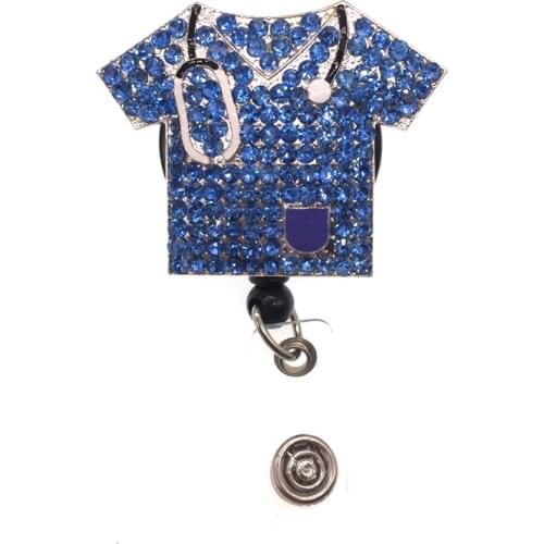 10pcs/lot New design Rhinestone sparkly nursing cute Retractable ID Badge Holder reel for nurse