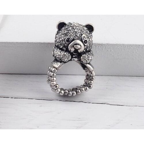 10pcs/lot wholesale fashion jewelry vintage metal rhinestone cute bear adjustable finger ring