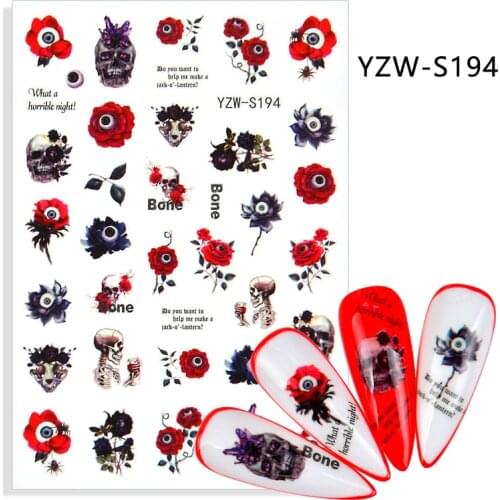 3D Stickers for Nails Self-Adhesive Stickers Eye Flowers Skull Letter Fall Design Nail Art Decorations Nail Foil Accessories