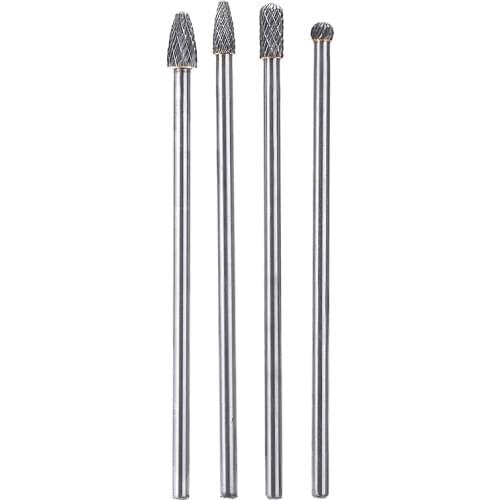 4pcs/set Extra Long Rotary Burr Carbide Burr File Drill Bits Tool 1/4'' Shank Durable For Metal Tile Marble Jade Bone Maching