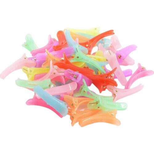 50 Pieces Girl Kid Candy Color Plastic Single Prong Alligator Teeth Hair Clips Bowknot DIY Supplies 3.5cm