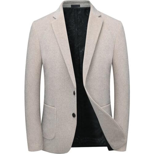 Imitated Mink Wool Blazer Winter Autumn Business Casual Jacket Suit Black Beige Blazers Slim Fit Notched Collar Costume Homme