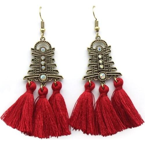 BOHO Drop Earrings Multicolor Wool tassel jewelry Pagoda shape Nappa Cages Ethnic Charm Earrings For Women Holiday ear jewelry