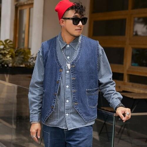 Brand Men Sleeveless Denim Jacket Vest Loose Fashion Single-breasted Casual Male Cowboy Cargo Waistcoat Vest Plus Size 7xl 8xl