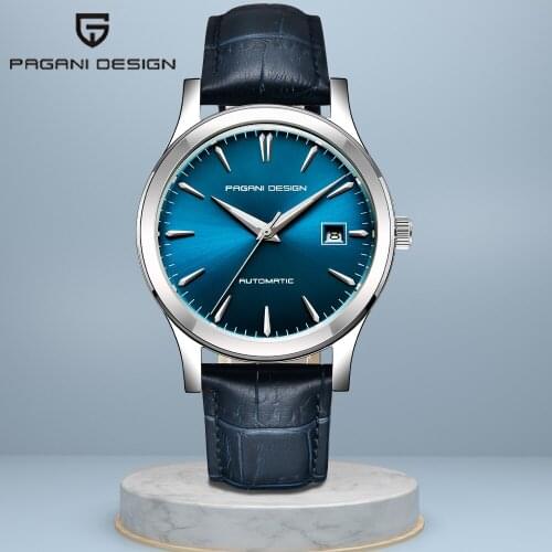 PAGANI Design Automatic Mens Mechanical Watches Fashion Leather Strap Luxury Wristwatch Mens Waterproof Wristwatches Blue Dial