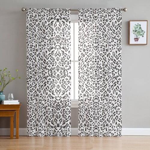 Black And White Animal Leopard Print Tulle Sheer Window Curtains for Living Room Kitchen Children Bedroom Voile Hanging Curtain