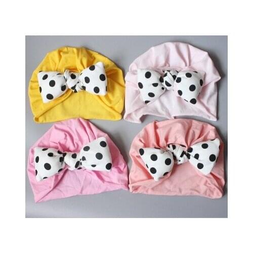 Baby Hat for Girls Candy Color Bonnet Enfant Baby Beanie Turban Hats with bowknot and dot for Newborn Baby Cap for girls Accesso