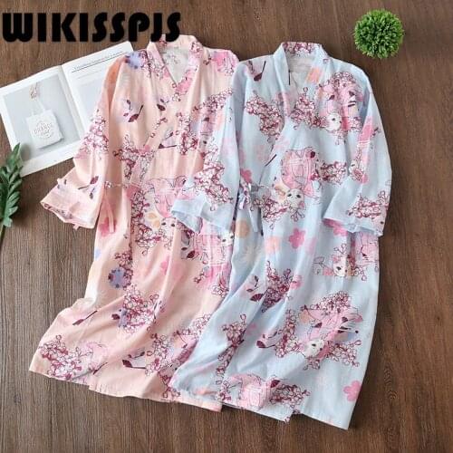 2021 Summer Autumn Japanese Kimono Robe and Wind Sweat Steam Bathrobe Household Clothing Spring Thin Bathrobe Women Nightwear