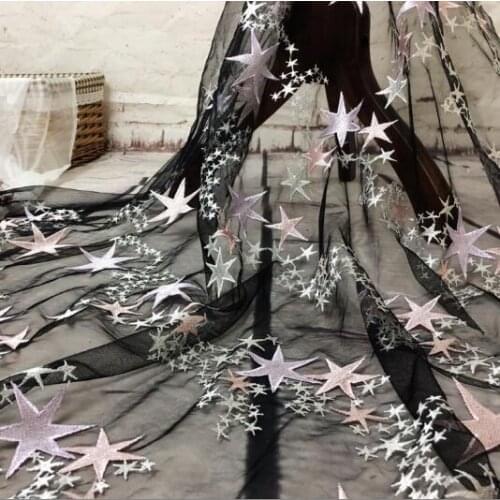 5Yards Hot Sell White Pink Purple African Cord Lace Mesh Lace Fabrics High Quality Swiss Net Cotton Star Embroidery Guipure Lace