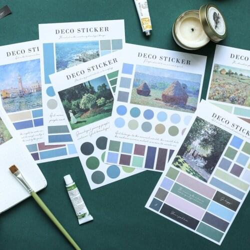 Art Oil Painting Decorative Sticker Creative Labels Post It Famous Painting Gradients Round Dot Block Sealing Sticker Stationery