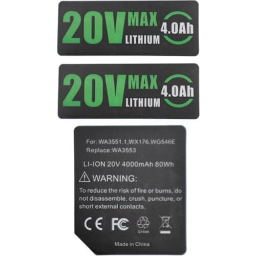 WA3550 Li-ion Battery 4.0Ah Sticker For Worx 20V Lithium Battery Label Accessories BMS WA3596 WA3595