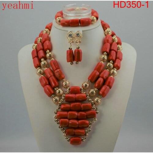 Coral Beads Statement Necklace Set Chunky Bib Beads African Jewelry Fashion Real Coral Necklace Set Dubai Free Shipping