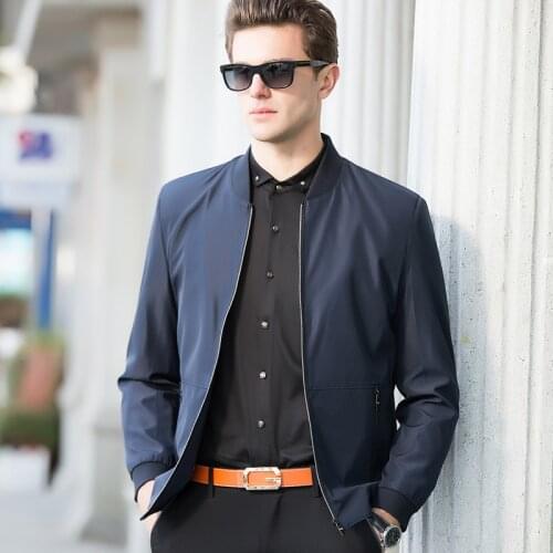 2018 New Mens Fashion Bomber Jacket Autumn Solid Color Stand Collar Slim Casual Jacket Coat Brand Business Men Jackets
