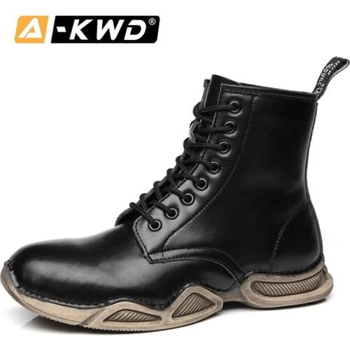 2020 Winter Black Snow Boots Men Genuine Leather Men Waterproof Warm Ankle Boots Fashion Punk Motorcycle Male Shoes botas hombre