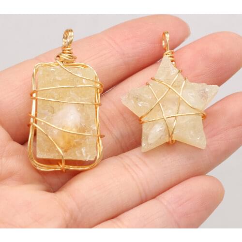 Pendant Natural Semi-precious Stones Topaz Winding Gold Wire Irregular Pendant For Women Jewelry Make DIY Necklace Accessories