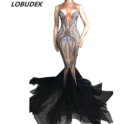 New 3D Printing Trailing Long Dress Sexy Stretch Elastic Dresses Nightclub Women Singer Stage Costume Party Prom Host One Piece