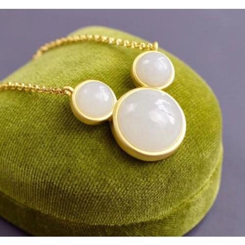 New silver inlaid with natural Hetian chalcedony Animal Pendant Necklace lovely Zodiac romantic little fresh fairy brand jewelry