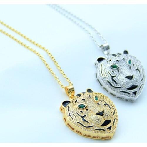 Luxury Full Cubic Zircon Lion Tiger Head Green/Red Eye Pendants Sweater Necklace Vintage Animal Jewelry Christmas Gifts