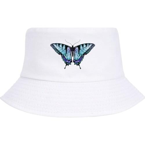 Blue Butterfly Funny Print Bucket Hats Casual Outdoor Panama Cap Unisex Sun Shade Fisherman Caps Harajuku Foldable Fishing Hat