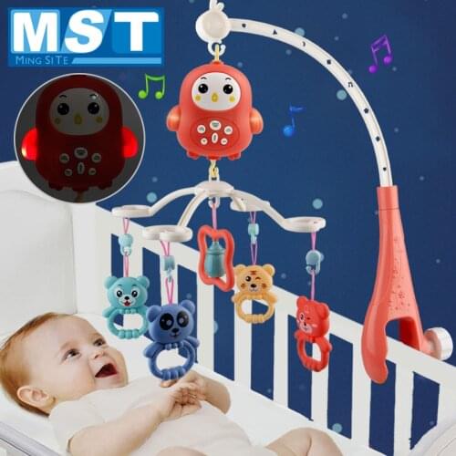 Baby Rattles Rotating Musical Crib Mobiles Holder Bracket Carousel Bed Bell Music Box Light Rattles Toys For 0-12 Months Babies