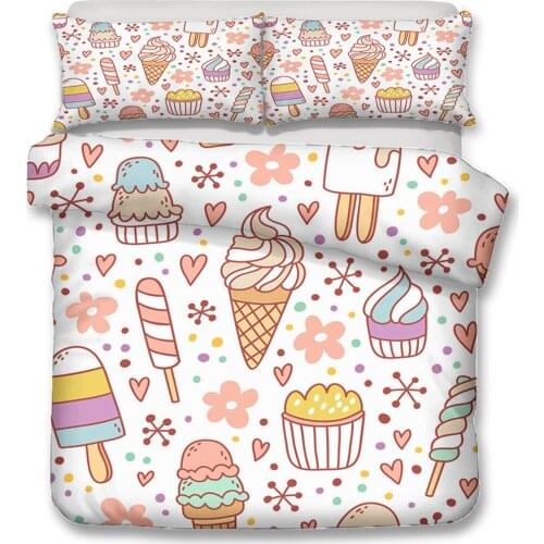 Lovely Ice Cream Cake Printed Bedding Cover Food Theme Bedroom Bedding Linen Pillowcase Girl Double Cover Queen