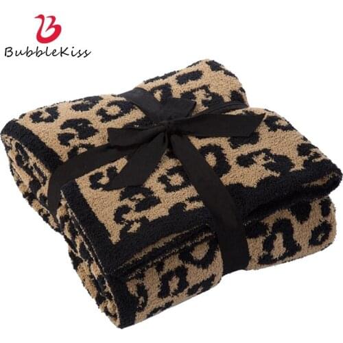 Bubble Kiss Fluffy Home Sofa Decorative Fleece Blanket Nordic Style Fashion Leopard Plush Blanket For Beds Soft Adults Shawl