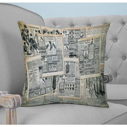 Advertising Newspaper Retro Printed Throw Pillow Case Plush fabric Pillowcase Home Decorative Pillow Hot
