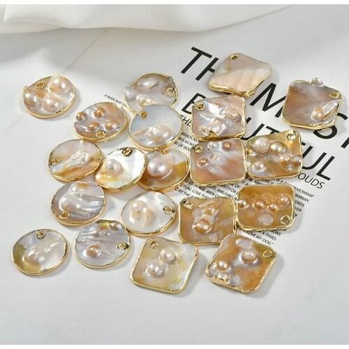 Retro Baroque natural pearl shell round square pendant DIY personalized earrings hand made accessories