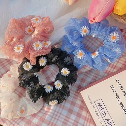 Woman Mesh Hair Scrunchies Daisy Hair Ties Sweet Hair Ties Girls Hair Accessories Rubber Band Headwear Ornaments Hairband