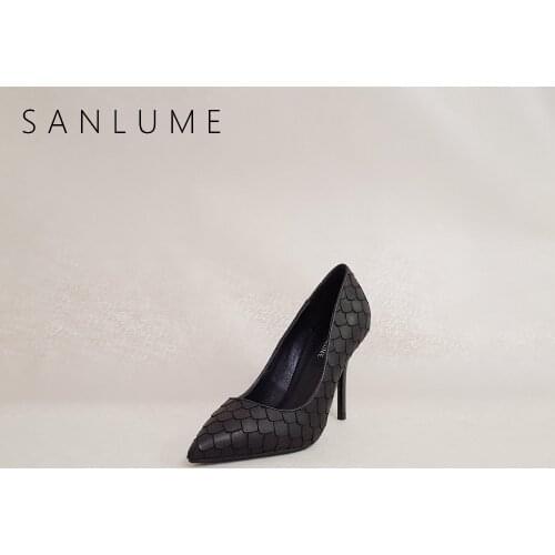 SANLUME Autumn Black Heels Stiletto Pumps Women Shoes Woman Extreme High Heels Fetish Ladies Sexy Party Shoes Pointed Toe Heels