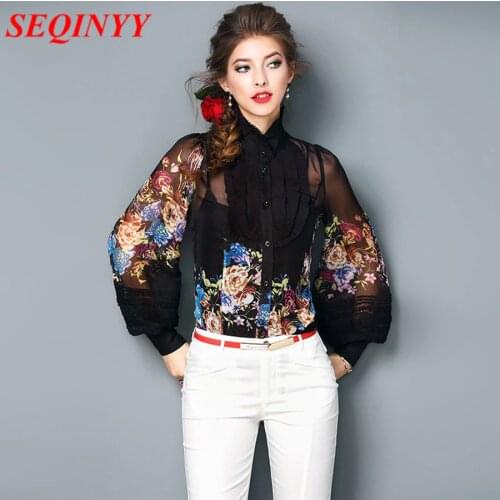 SEQINYY Black And White Blouses