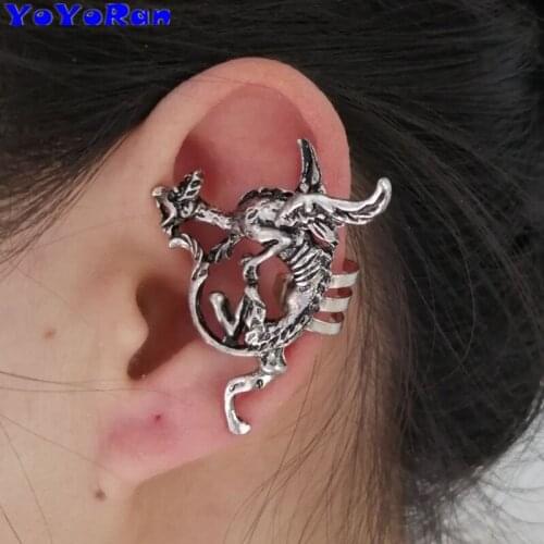 YOYORan 1pc variant dragon ear cuff clip earring wing punk vintage silver bird Dinosaur animal ear hook hang earring jewelry